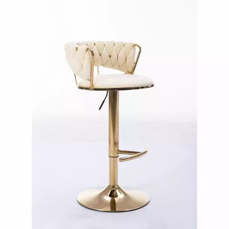 Okak Velvet Bar Stools with Chrome Footrest and Base Set of 2, Swivel Barstools with Adjustable Mechanical Lifting, Counter Height Stools