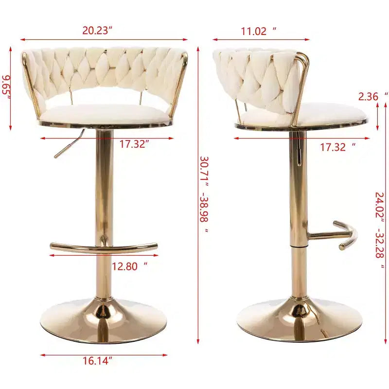 Okak Velvet Bar Stools with Chrome Footrest and Base Set of 2, Swivel Barstools with Adjustable Mechanical Lifting, Counter Height Stools