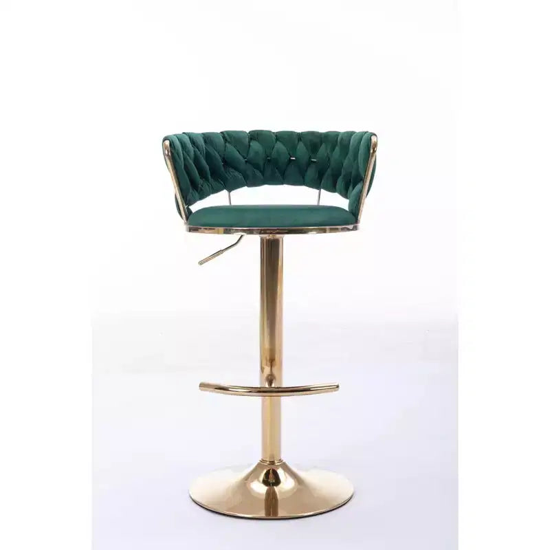 Okak Velvet Bar Stools with Chrome Footrest and Base Set of 2, Swivel Barstools with Adjustable Mechanical Lifting, Counter Height Stools