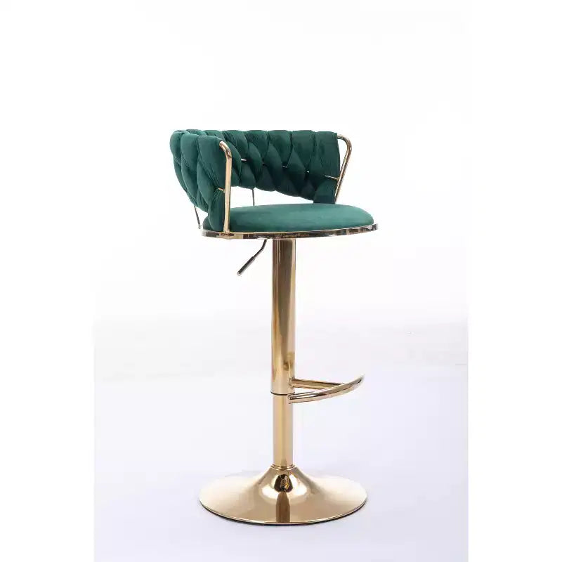 Okak Velvet Bar Stools with Chrome Footrest and Base Set of 2, Swivel Barstools with Adjustable Mechanical Lifting, Counter Height Stools