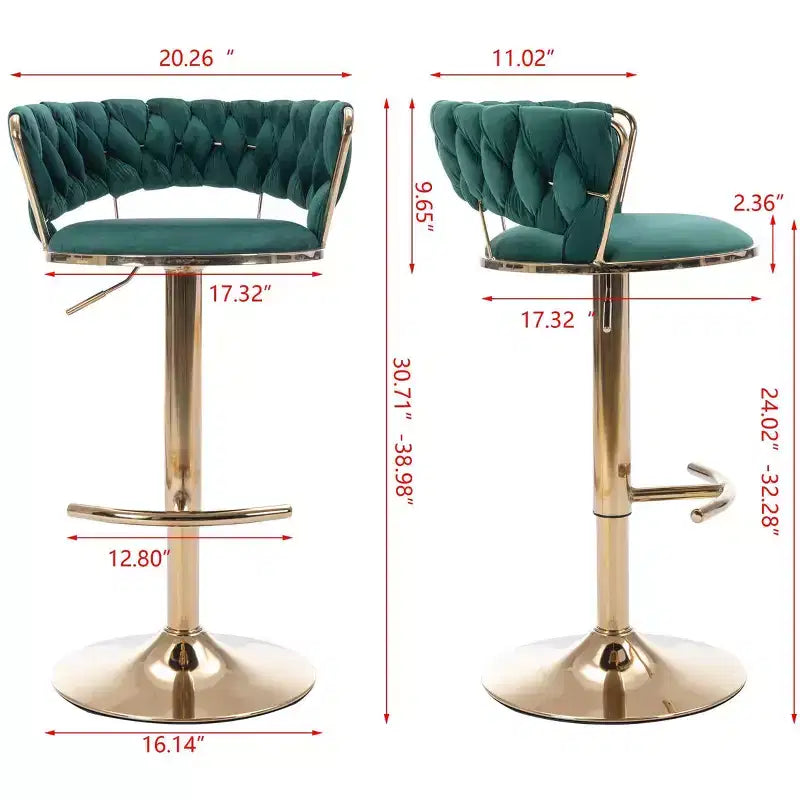 Okak Velvet Bar Stools with Chrome Footrest and Base Set of 2, Swivel Barstools with Adjustable Mechanical Lifting, Counter Height Stools