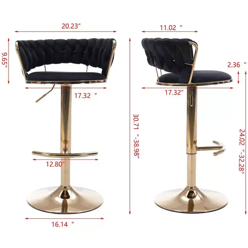 Okak Velvet Bar Stools with Chrome Footrest and Base Set of 2, Swivel Barstools with Adjustable Mechanical Lifting, Counter Height Stools