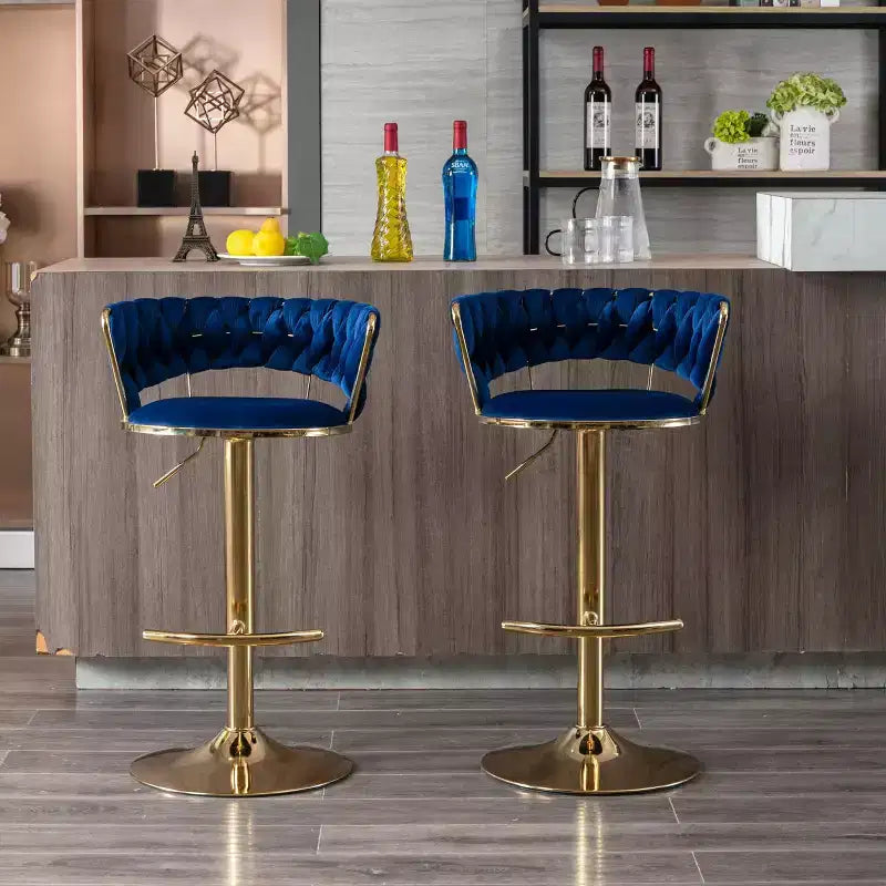 Okak Velvet Bar Stools with Chrome Footrest and Base Set of 2, Swivel Barstools with Adjustable Mechanical Lifting, Counter Height Stools