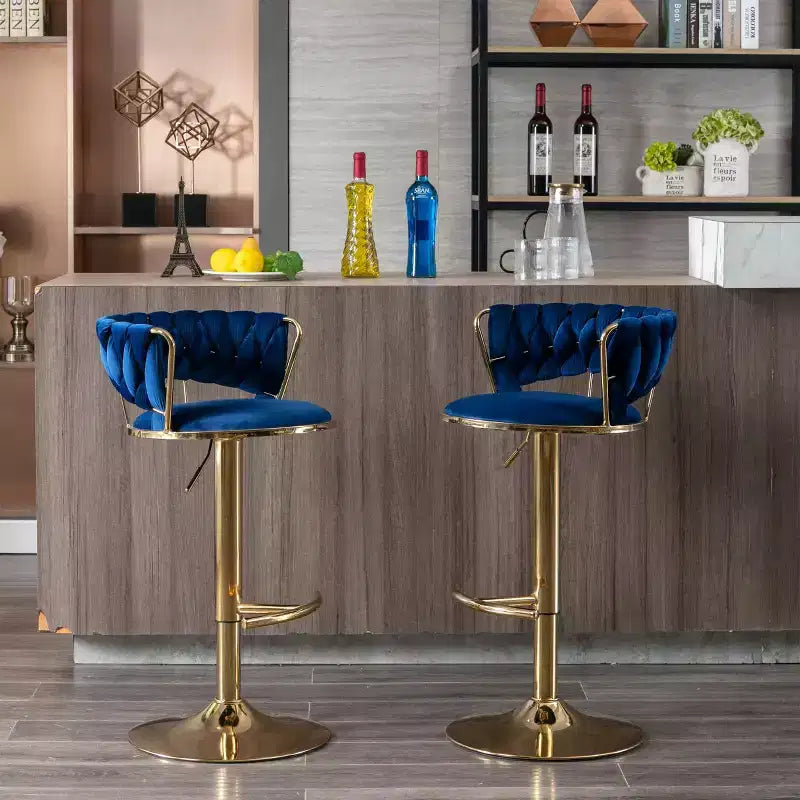 Okak Velvet Bar Stools with Chrome Footrest and Base Set of 2, Swivel Barstools with Adjustable Mechanical Lifting, Counter Height Stools