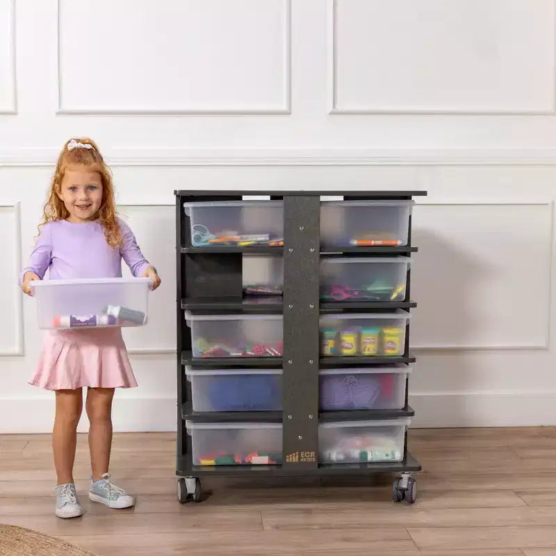 ECR4Kids 20-Compartment Mobile Storage Tower and 20 Cubby Bins, 5x4, Kids Furniture