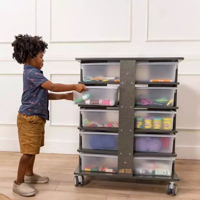 ECR4Kids 20-Compartment Mobile Storage Tower and 20 Cubby Bins, 5x4, Kids Furniture