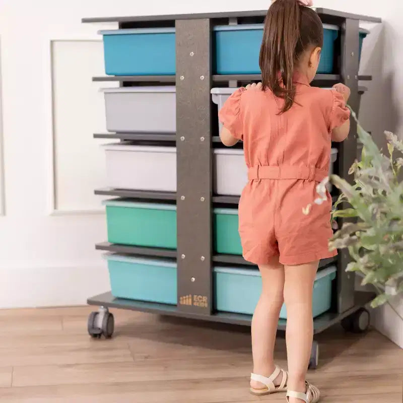 ECR4Kids 20-Compartment Mobile Storage Tower and 20 Cubby Bins, 5x4, Kids Furniture