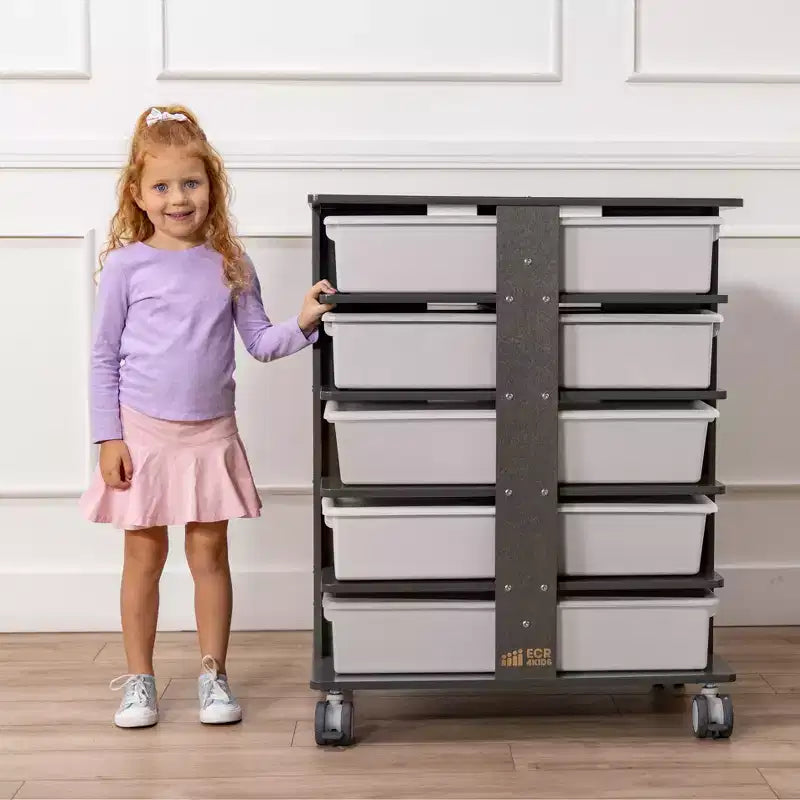 ECR4Kids 20-Compartment Mobile Storage Tower and 20 Cubby Bins, 5x4, Kids Furniture