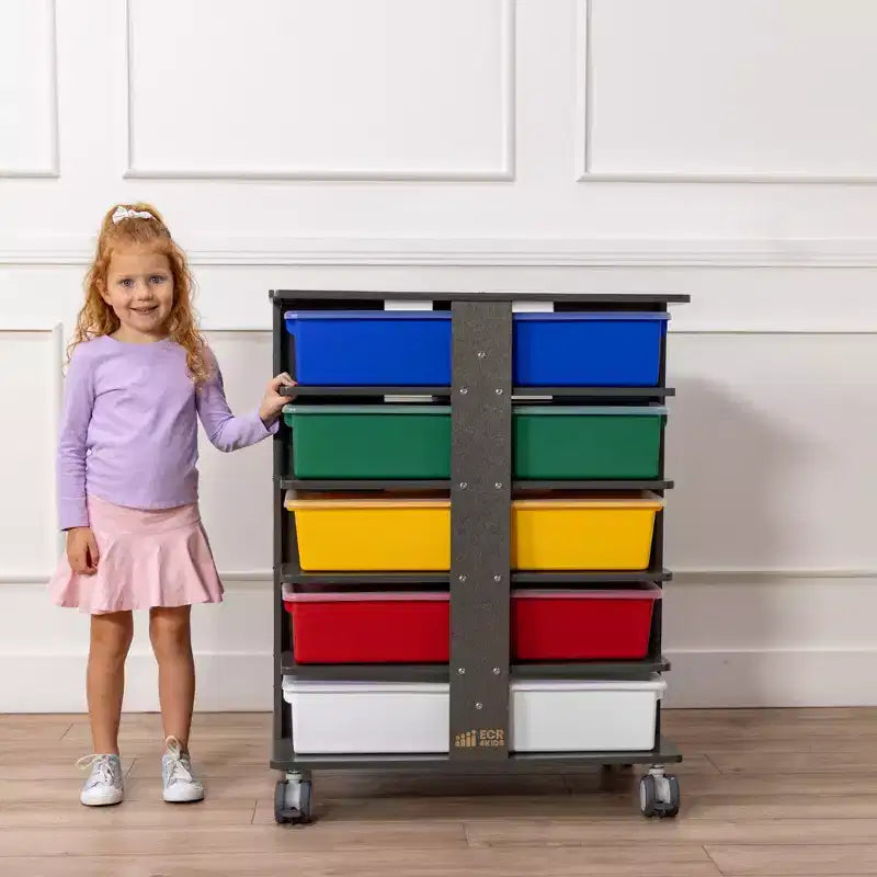 ECR4Kids 20-Compartment Mobile Storage Tower and 20 Cubby Bins, 5x4, Kids Furniture