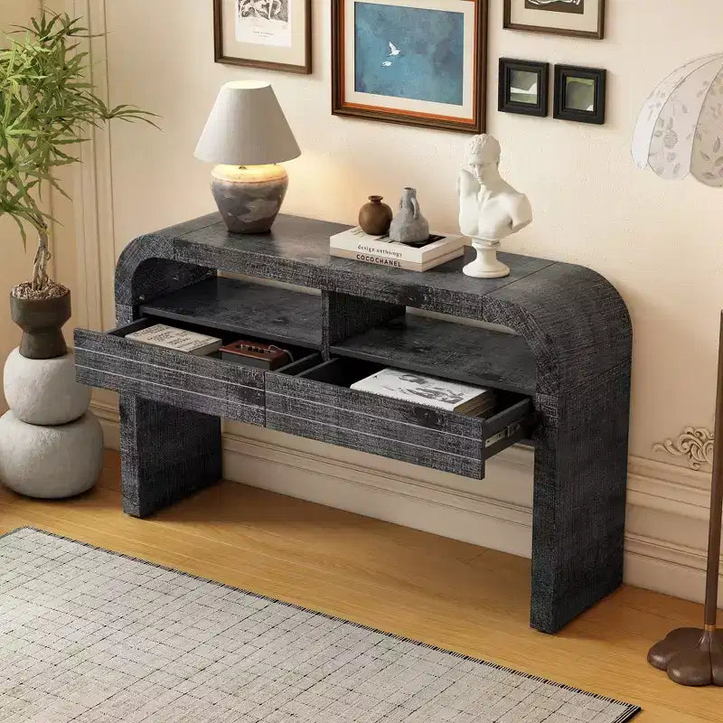 Console Tables for Entryway, Rustic Entryway Table with 2 Drawers, Curved Design Slim Entryway Table for Home Office Foyer Hallway Entry Way