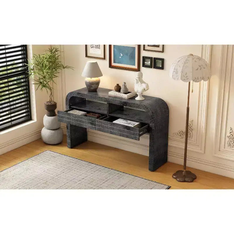 Console Tables for Entryway, Rustic Entryway Table with 2 Drawers, Curved Design Slim Entryway Table for Home Office Foyer Hallway Entry Way