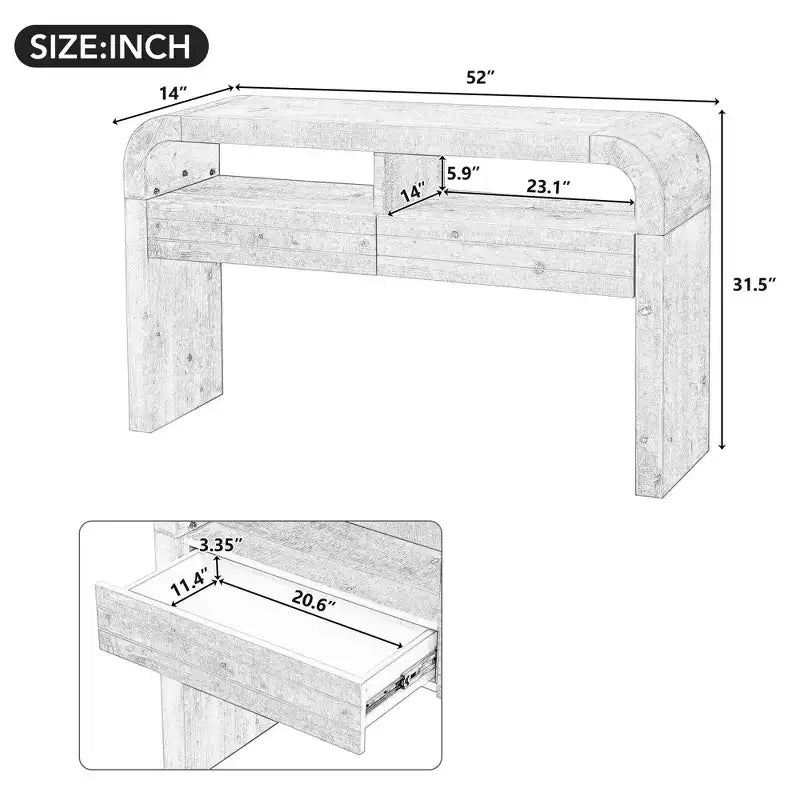 Console Tables for Entryway, Rustic Entryway Table with 2 Drawers, Curved Design Slim Entryway Table for Home Office Foyer Hallway Entry Way