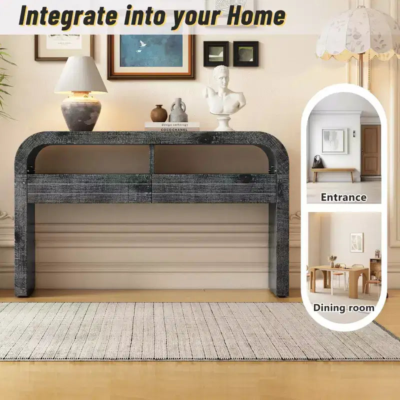 Console Tables for Entryway, Rustic Entryway Table with 2 Drawers, Curved Design Slim Entryway Table for Home Office Foyer Hallway Entry Way
