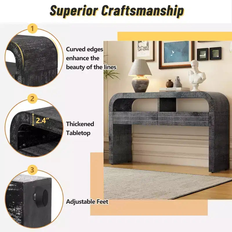 Console Tables for Entryway, Rustic Entryway Table with 2 Drawers, Curved Design Slim Entryway Table for Home Office Foyer Hallway Entry Way