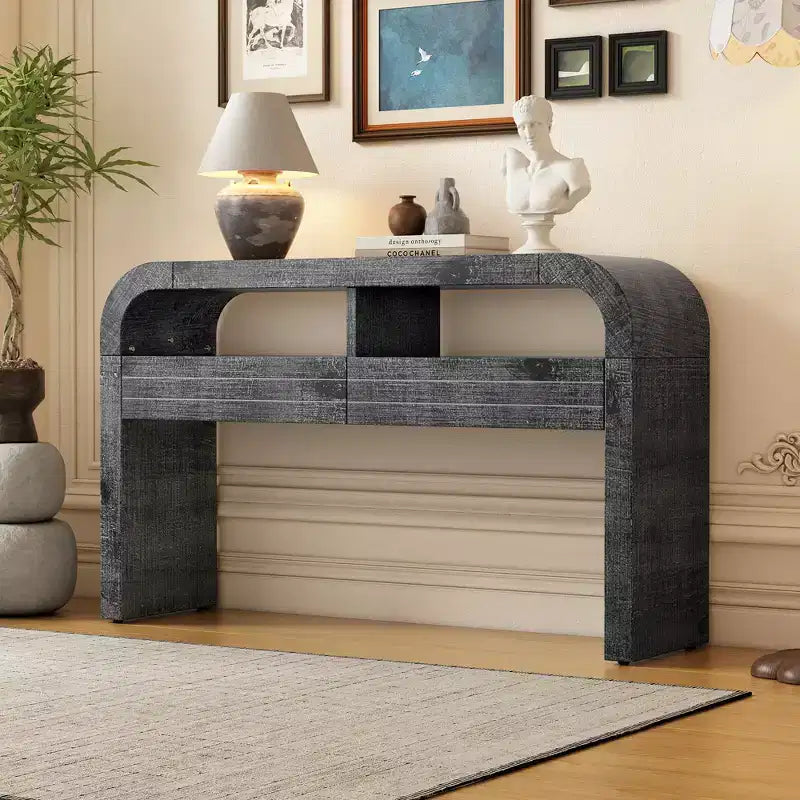 Console Tables for Entryway, Rustic Entryway Table with 2 Drawers, Curved Design Slim Entryway Table for Home Office Foyer Hallway Entry Way