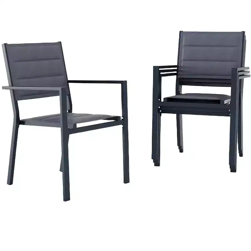 Stackable patio chairs, outdoor aluminum alloy dining chairs with armrests, wide seat, suitable for balconies, gardens, and backyards.
