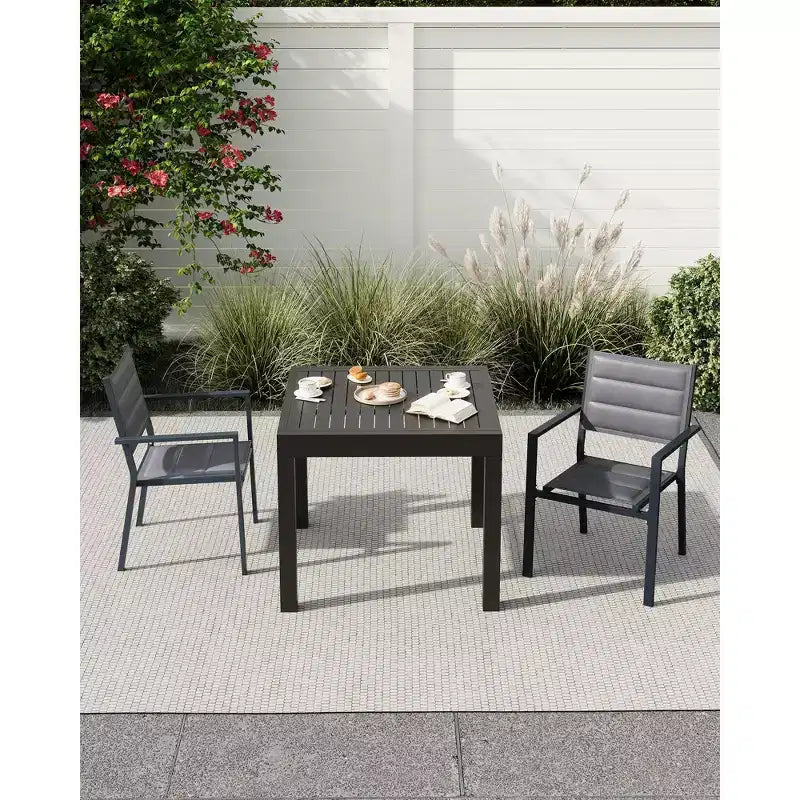 Stackable patio chairs, outdoor aluminum alloy dining chairs with armrests, wide seat, suitable for balconies, gardens, and backyards.