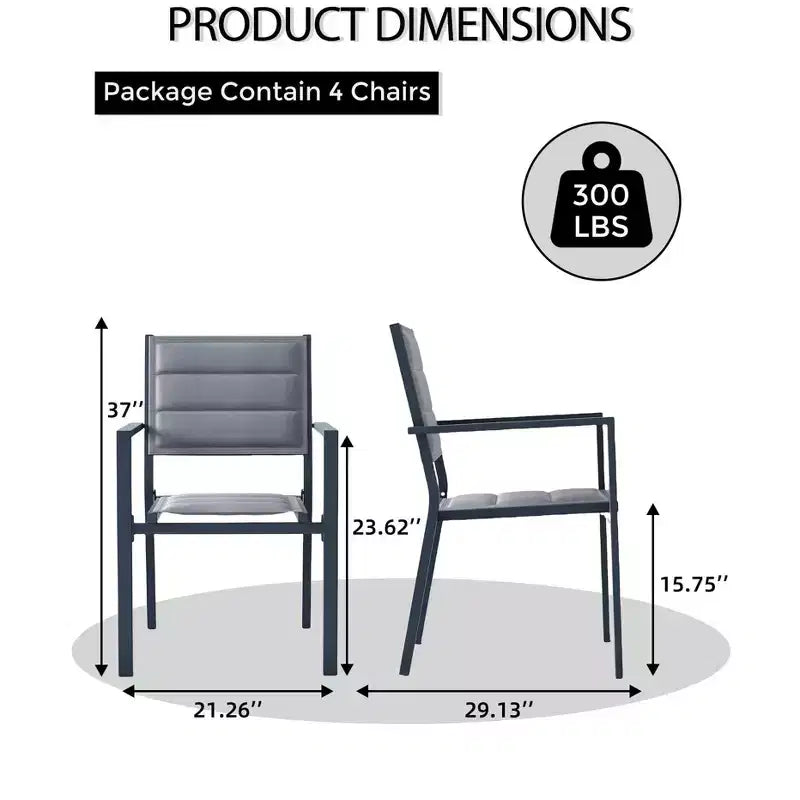 Stackable patio chairs, outdoor aluminum alloy dining chairs with armrests, wide seat, suitable for balconies, gardens, and backyards.