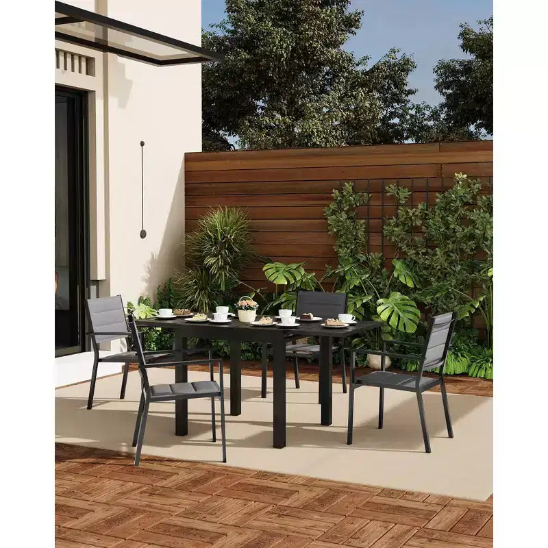 Stackable patio chairs, outdoor aluminum alloy dining chairs with armrests, wide seat, suitable for balconies, gardens, and backyards.