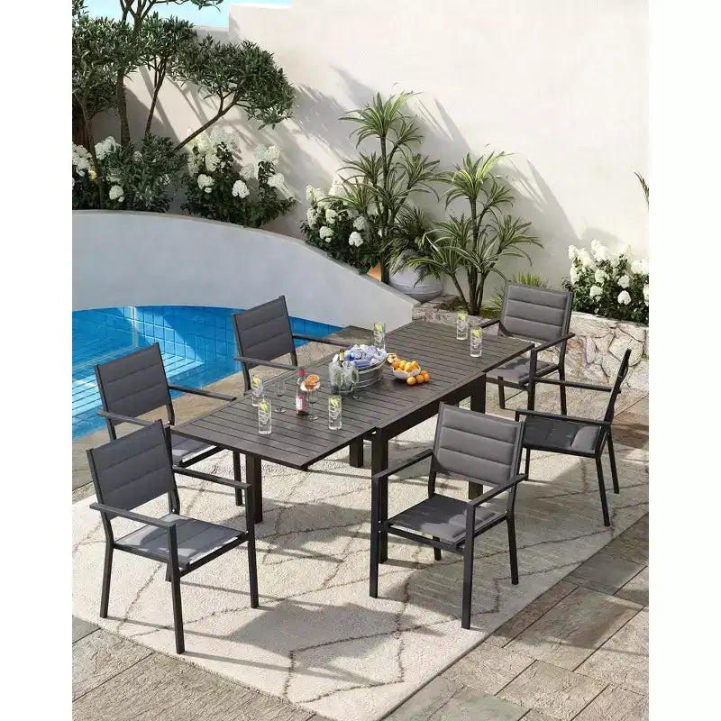 Stackable patio chairs, outdoor aluminum alloy dining chairs with armrests, wide seat, suitable for balconies, gardens, and backyards.