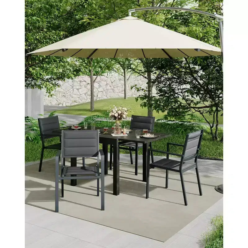 Stackable patio chairs, outdoor aluminum alloy dining chairs with armrests, wide seat, suitable for balconies, gardens, and backyards.