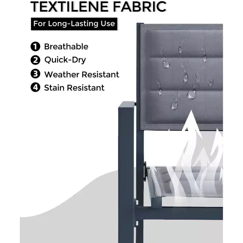 Stackable patio chairs, outdoor aluminum alloy dining chairs with armrests, wide seat, suitable for balconies, gardens, and backyards.