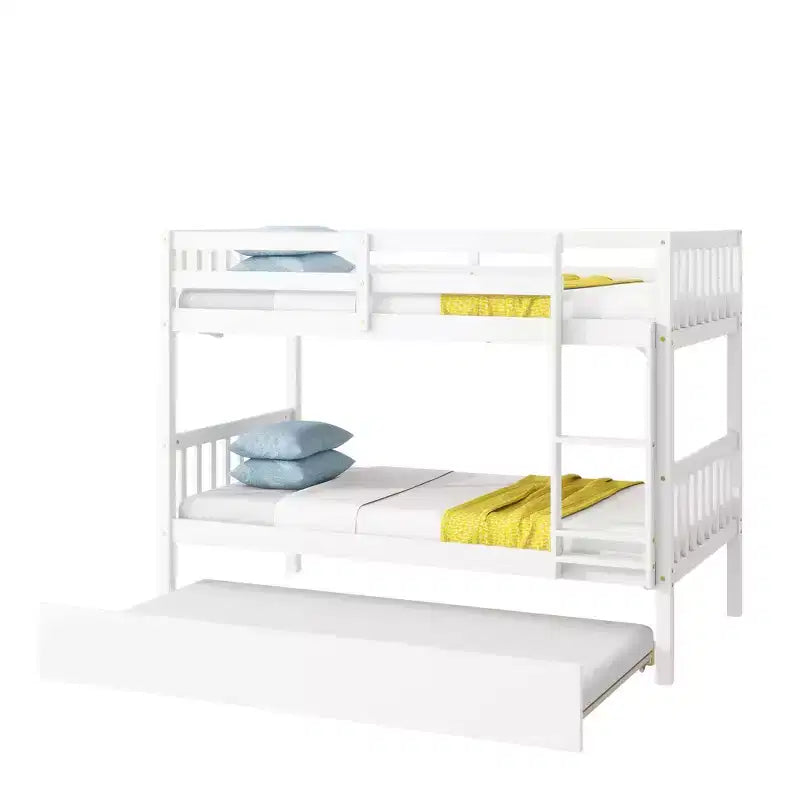 MAYEERTY Twin Rubber Wood Bunk Bed with Trundle Twin Bunk Bed with Ladder and Safety Guardrails White