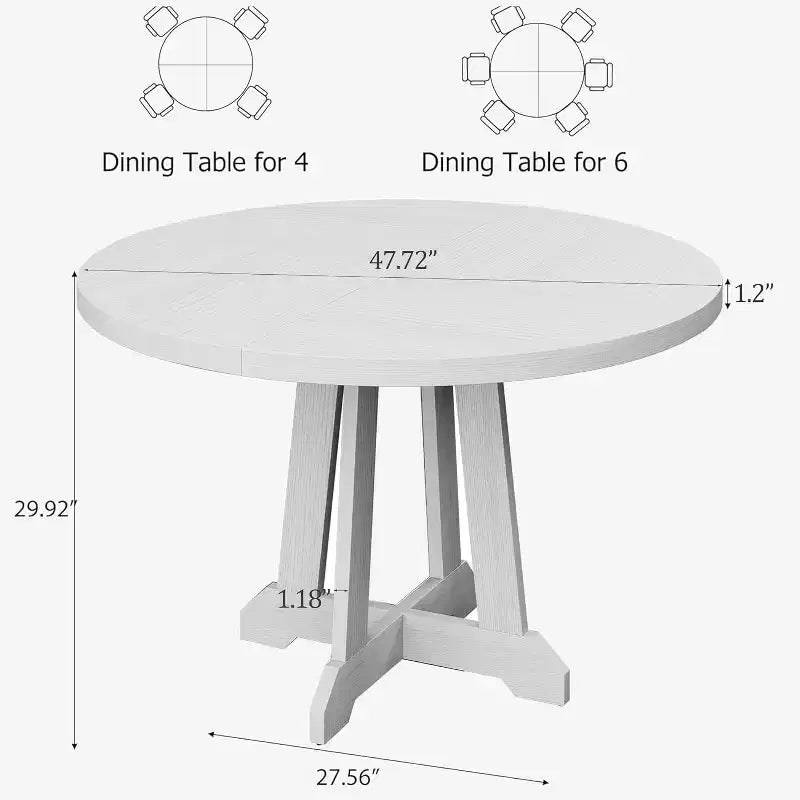 Round Dining Table for 4-6 People, 47 Inches Dining Room Table with Wooden Pedestal Base,(Table Only)