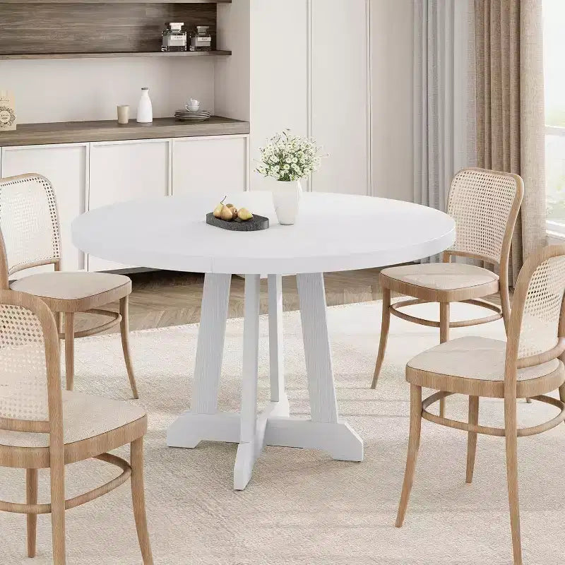 Round Dining Table for 4-6 People, 47 Inches Dining Room Table with Wooden Pedestal Base,(Table Only)