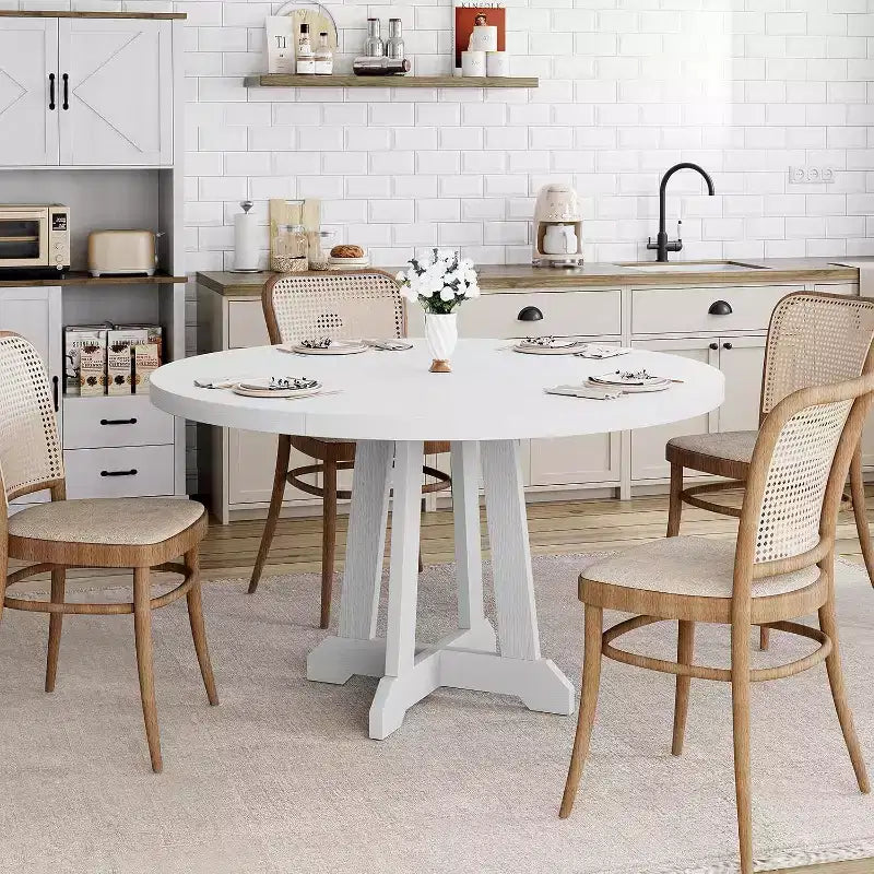 Round Dining Table for 4-6 People, 47 Inches Dining Room Table with Wooden Pedestal Base,(Table Only)