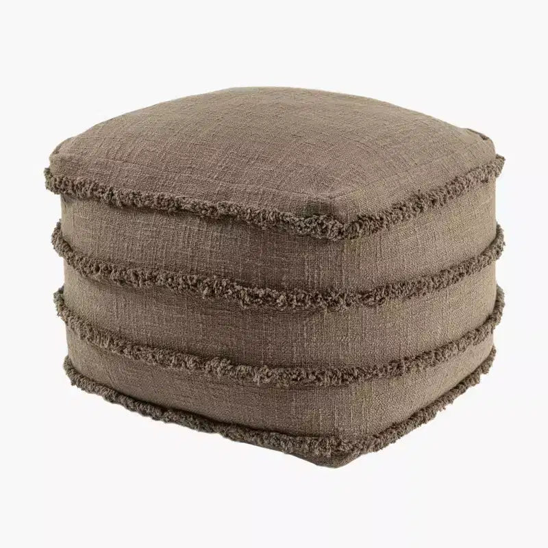 HomeRoots 18 Brown Cotton Striped Pouf Ottoman