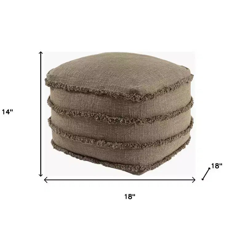 HomeRoots 18 Brown Cotton Striped Pouf Ottoman