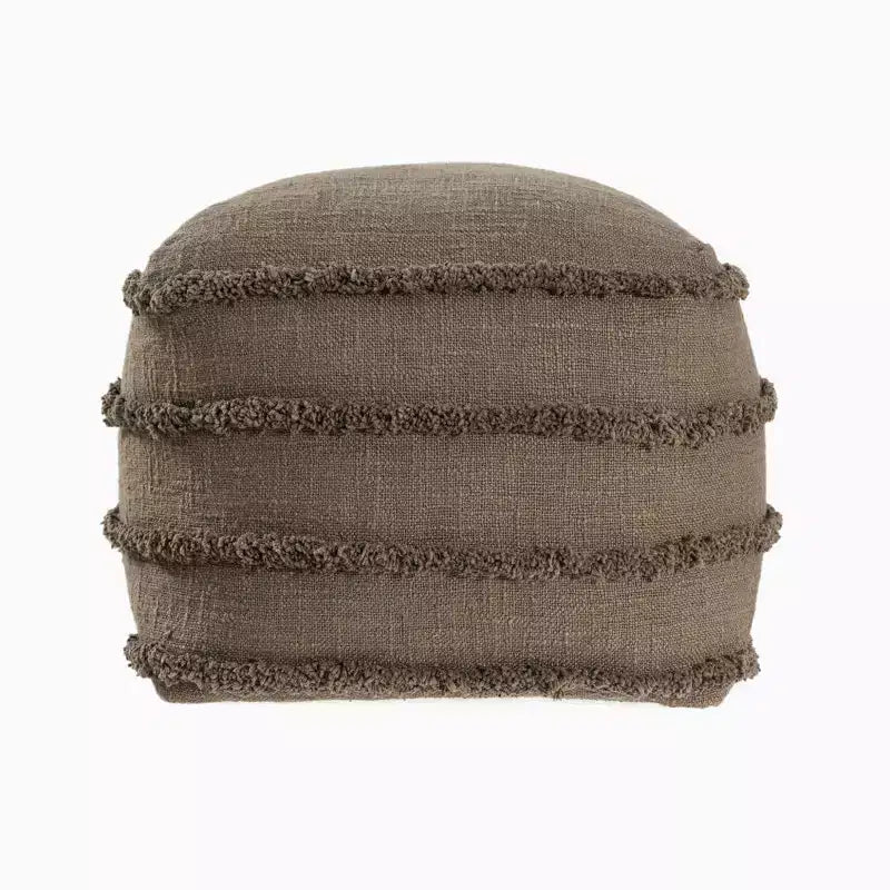 HomeRoots 18 Brown Cotton Striped Pouf Ottoman
