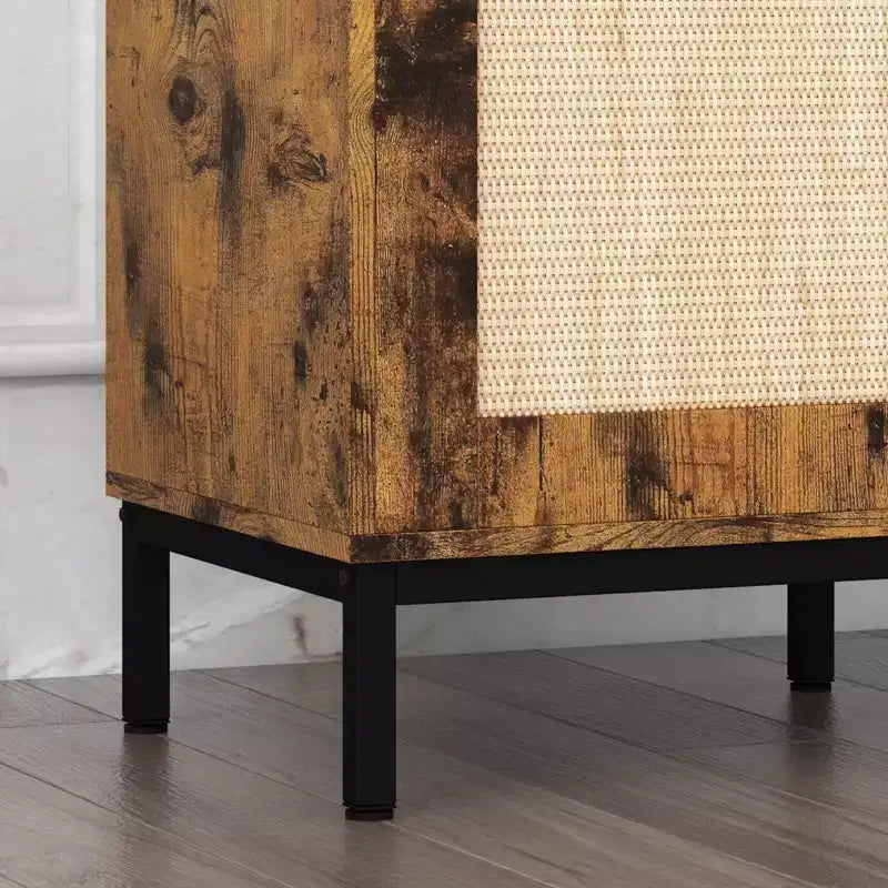 Wooden Bedside Table with Rattan Door, Durable Construction, Stylish Design, for Bedroom, Living Room