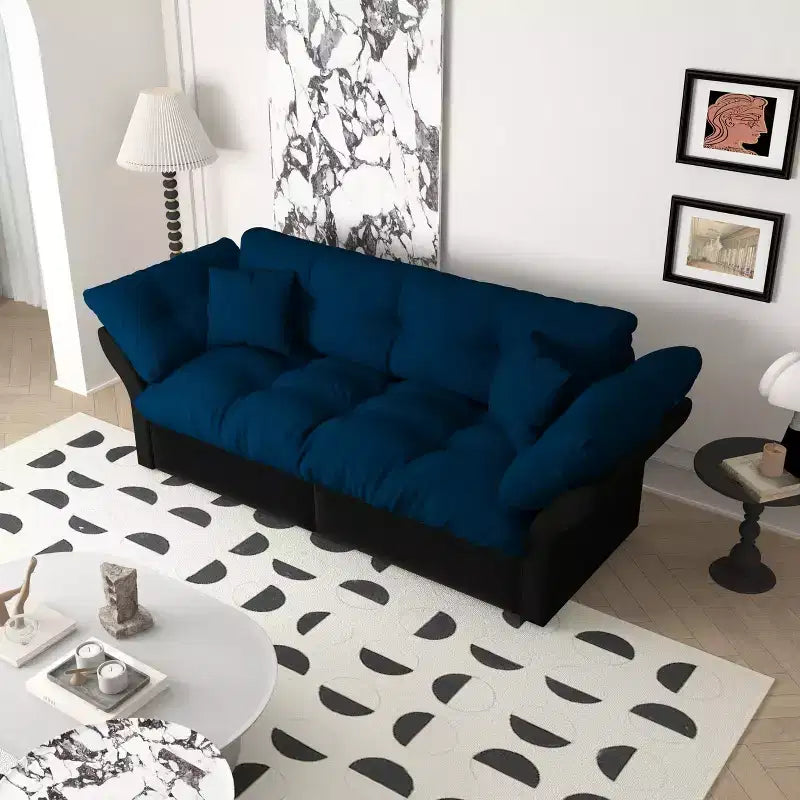 MAYEERTY 74.8 Queen Pull Out Sofa Bed, 3-in-1 Convertible Sleeper Tufted Sofa with 2 Soft Pillows Multifunctional Velvet Loveseat Bed Blue