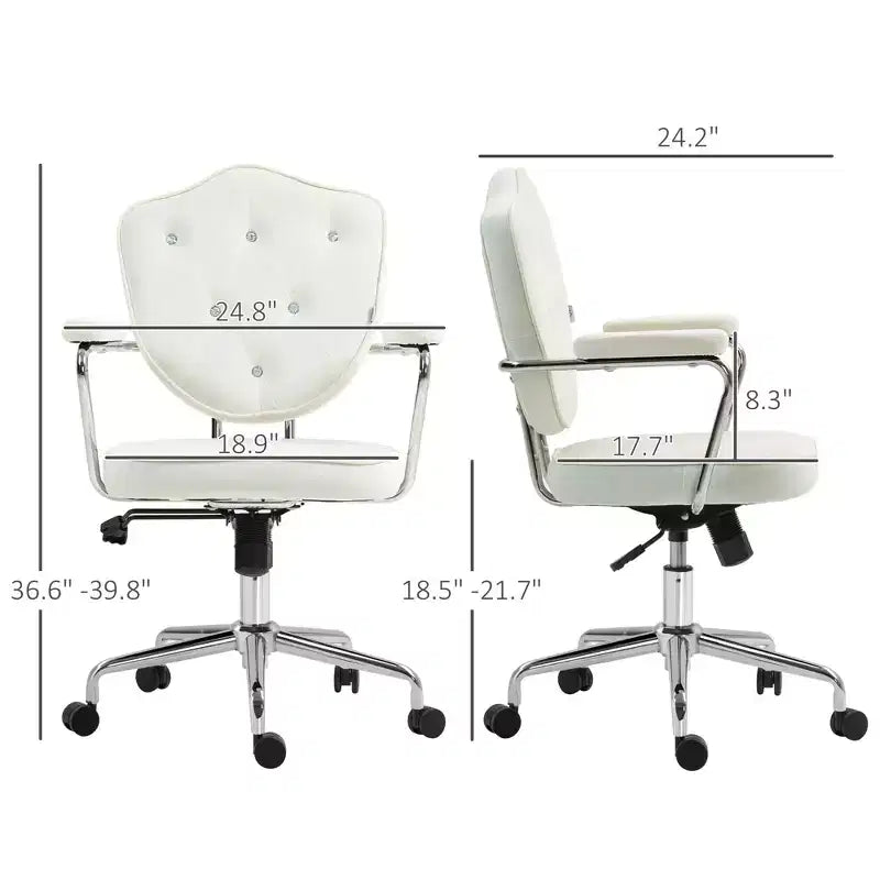Cute Office Chair, Desk Chair with Button Tufted Velvet-feel Fabric, Swivel Computer Vanity Chair
