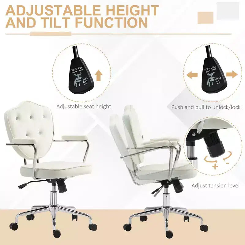 Cute Office Chair, Desk Chair with Button Tufted Velvet-feel Fabric, Swivel Computer Vanity Chair