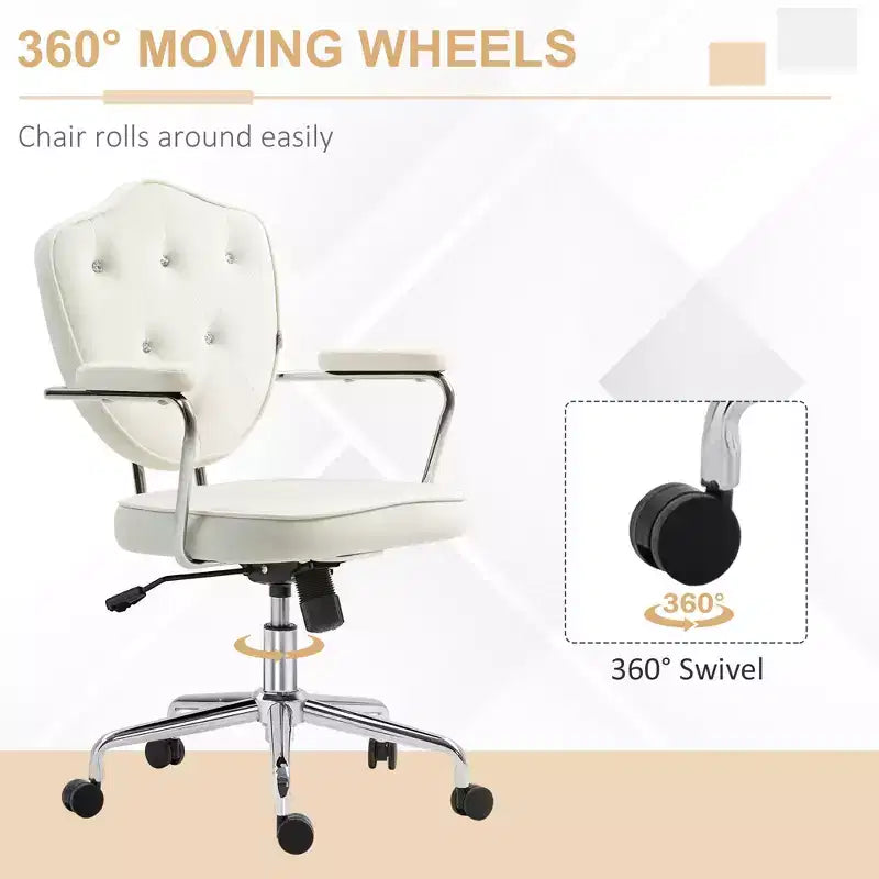 Cute Office Chair, Desk Chair with Button Tufted Velvet-feel Fabric, Swivel Computer Vanity Chair