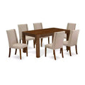 HomeStock 7-Piece Rectangle Natural Oak Finish Solid Wood Top Dining Table with 6 Parson Chairs