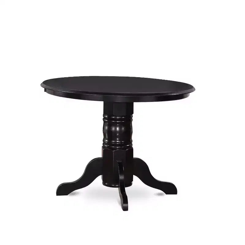Round Dining Table Set 3pc 42 Inch Table w/ 2 Parsons Chairs - Eggnog PU Leather & Black Legs