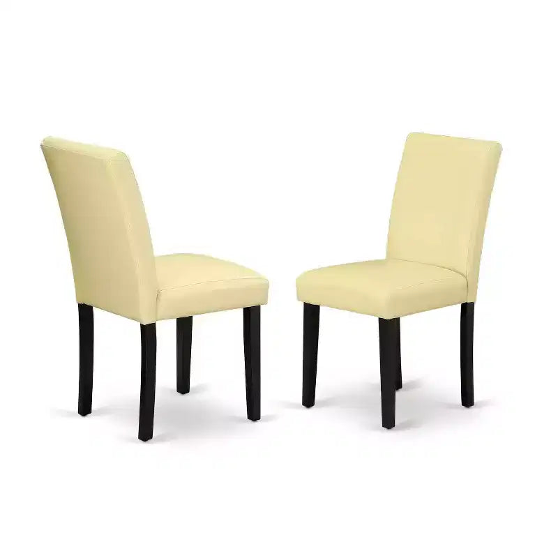 Round Dining Table Set 3pc 42 Inch Table w/ 2 Parsons Chairs - Eggnog PU Leather & Black Legs