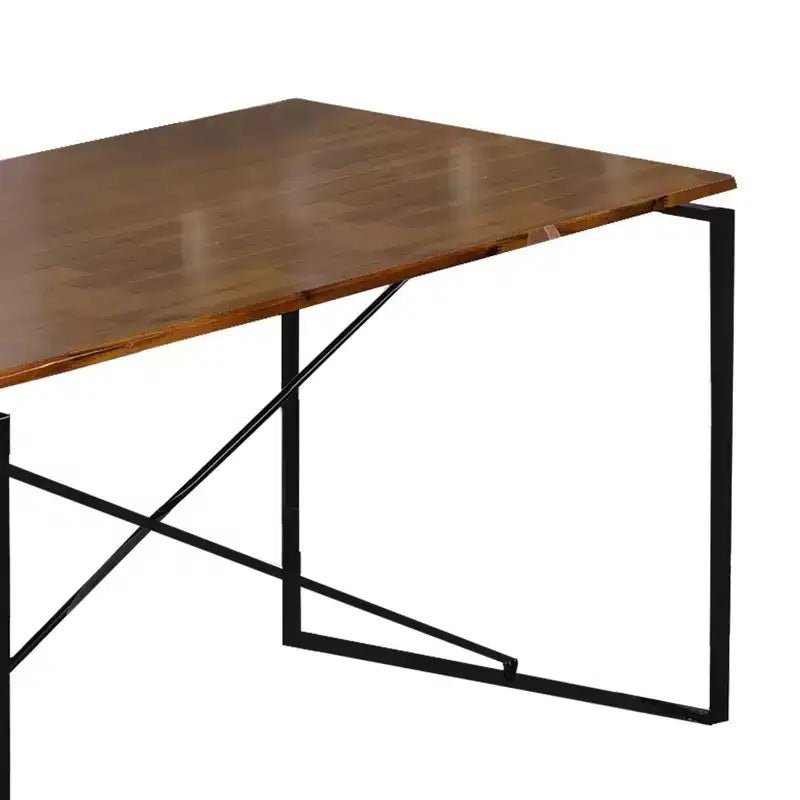 Table à manger en bois avec piètement en métal en X, noir et marron