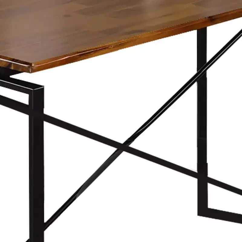 Table à manger en bois avec piètement en métal en X, noir et marron