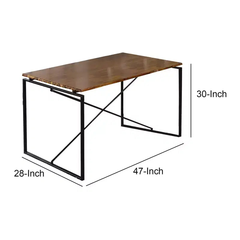 Table à manger en bois avec piètement en métal en X, noir et marron