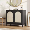Rattan Buffet Cabinet with Storage Doors and Adjustable Shelf for Living Room and Hallway