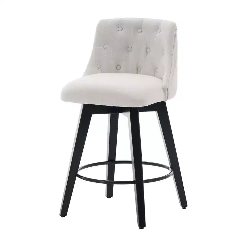 Tabourets de bar pivotants blancs à 360° (lot de 2) - Mélange de lin capitonné pour îlot de cuisine