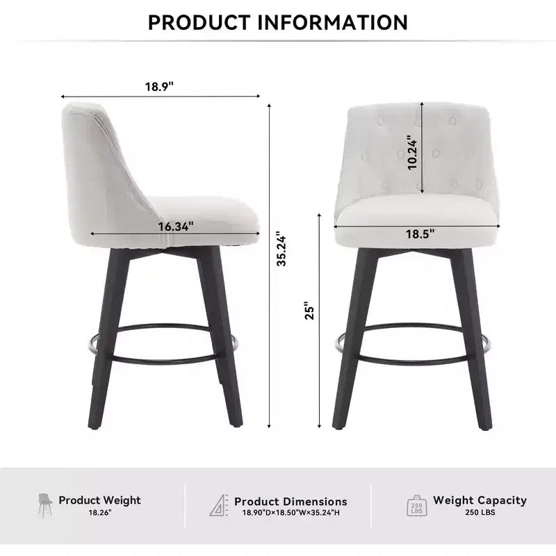 Tabourets de bar pivotants blancs à 360° (lot de 2) - Mélange de lin capitonné pour îlot de cuisine