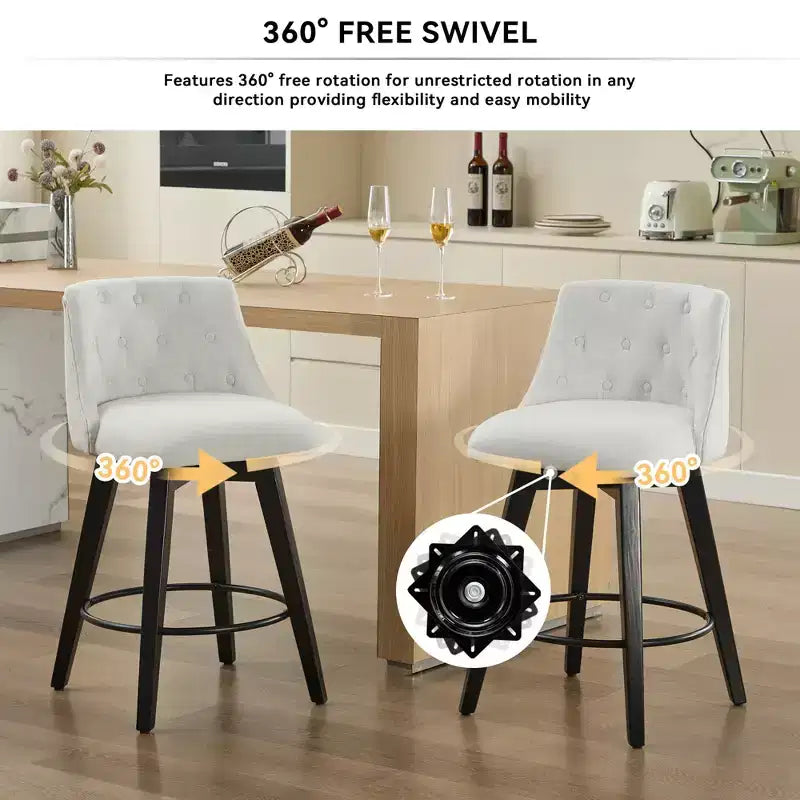 Tabourets de bar pivotants blancs à 360° (lot de 2) - Mélange de lin capitonné pour îlot de cuisine