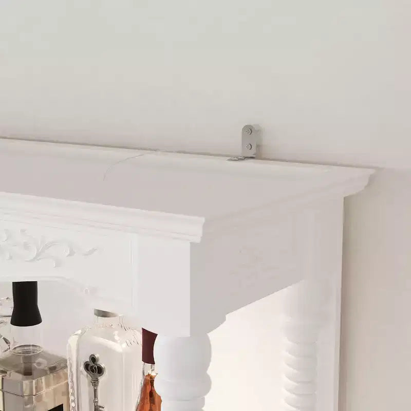 Meuble à liqueur blanc vintage avec étagères en verre trempé, 4 tiroirs et casier à vin avec éclairage LED, armoire de bar multi-rangements et vitrine