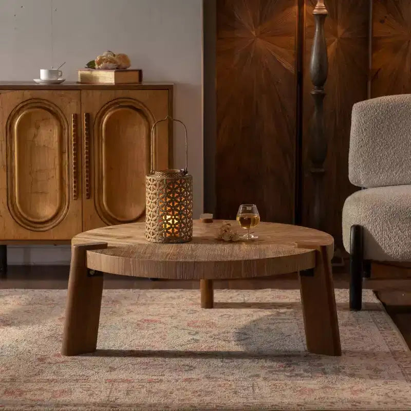Round Wood Coffee Table with Smooth Finish, Easy Assembly Accent Table for Living Room or Apartment - Panipeachy